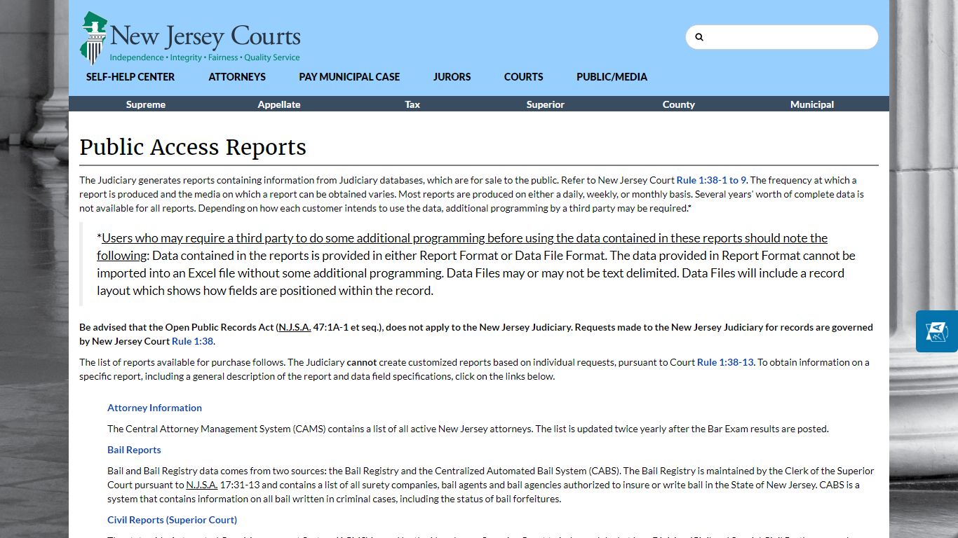 Public Access Reports - New Jersey Superior Court